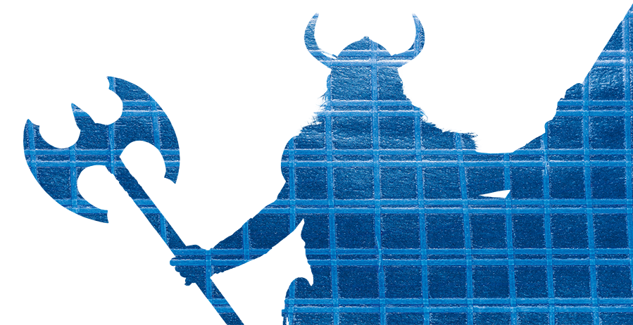 La silueta azul de un vikingo simboliza el modo de envasado nórdico, centrado en la sostenibilidad, el dinamismo y la flexibilidad de los envases de láminas.